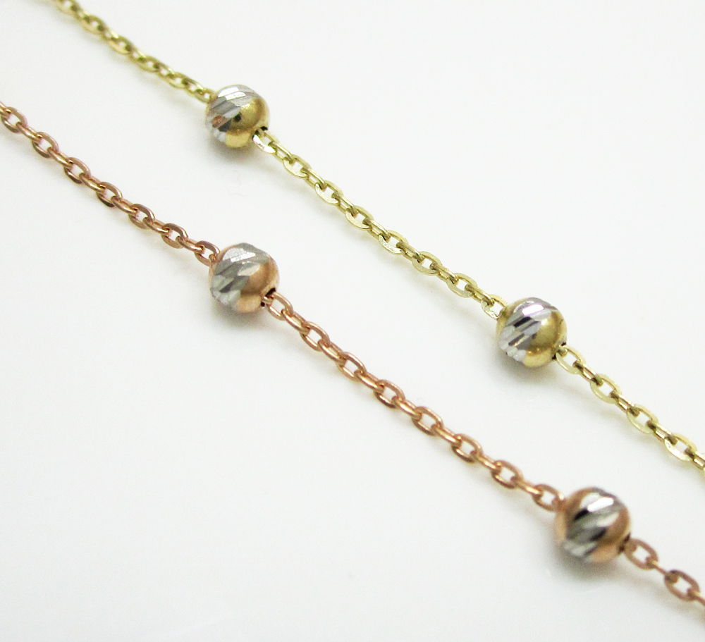 14k gold diamond cut bead chain 16-20 inch 2.5mm