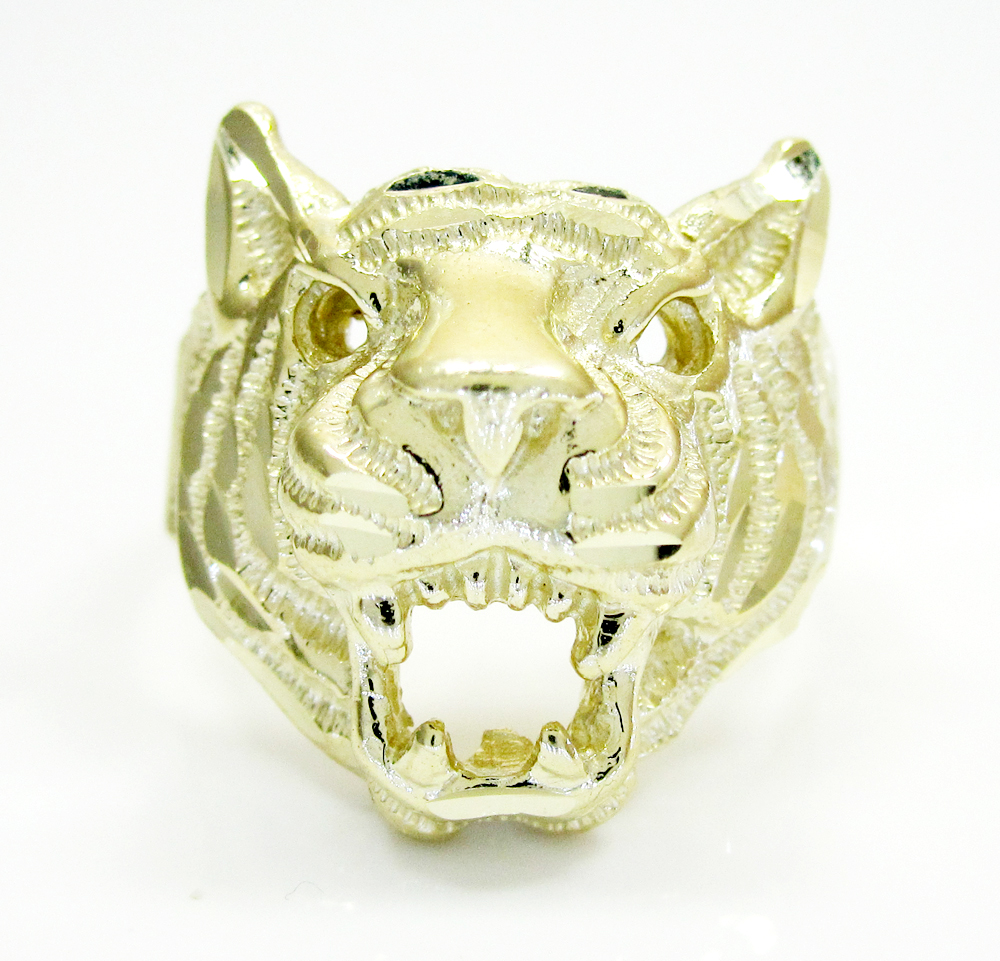 10k yellow gold tiger head ring 