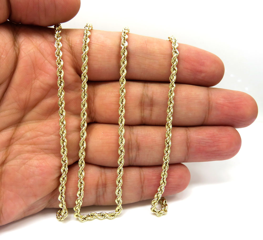 10k yellow gold hollow rope chain 18-30 inch 3mm