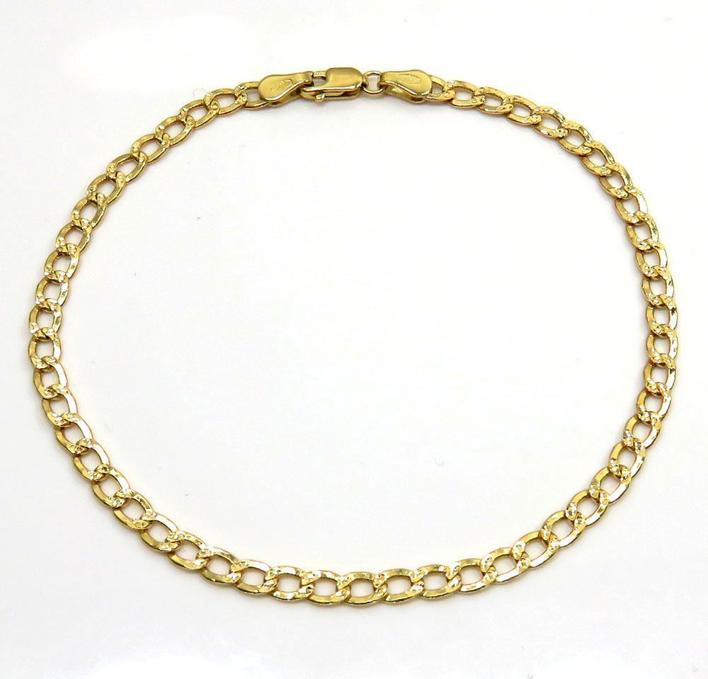 Unisex 10k yellow gold diamond cut cuban short bracelet 7 inch 3.5mm 