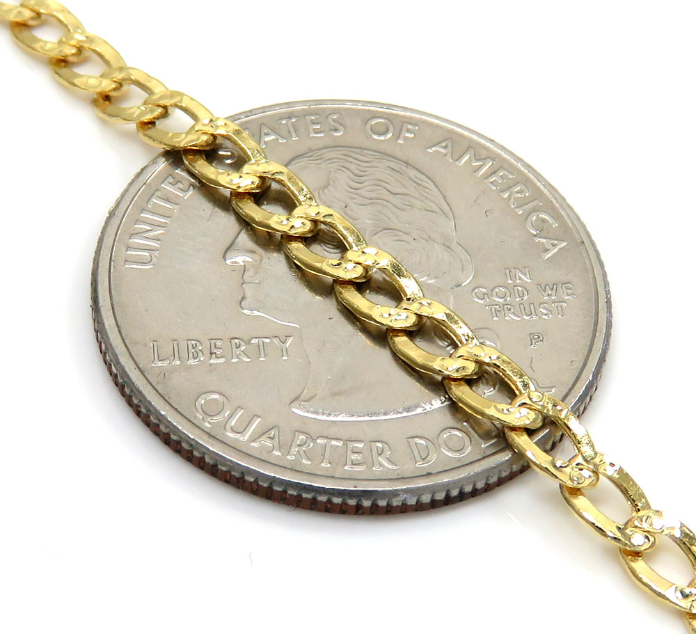 Unisex 10k yellow gold diamond cut cuban short bracelet 7 inch 3.5mm 