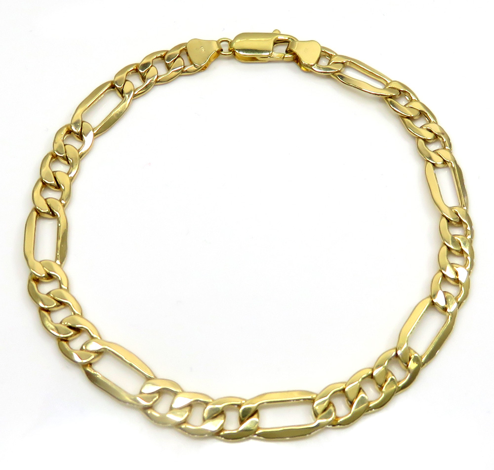 10k yellow gold thick figaro bracelet 9 inch 6.5mm
