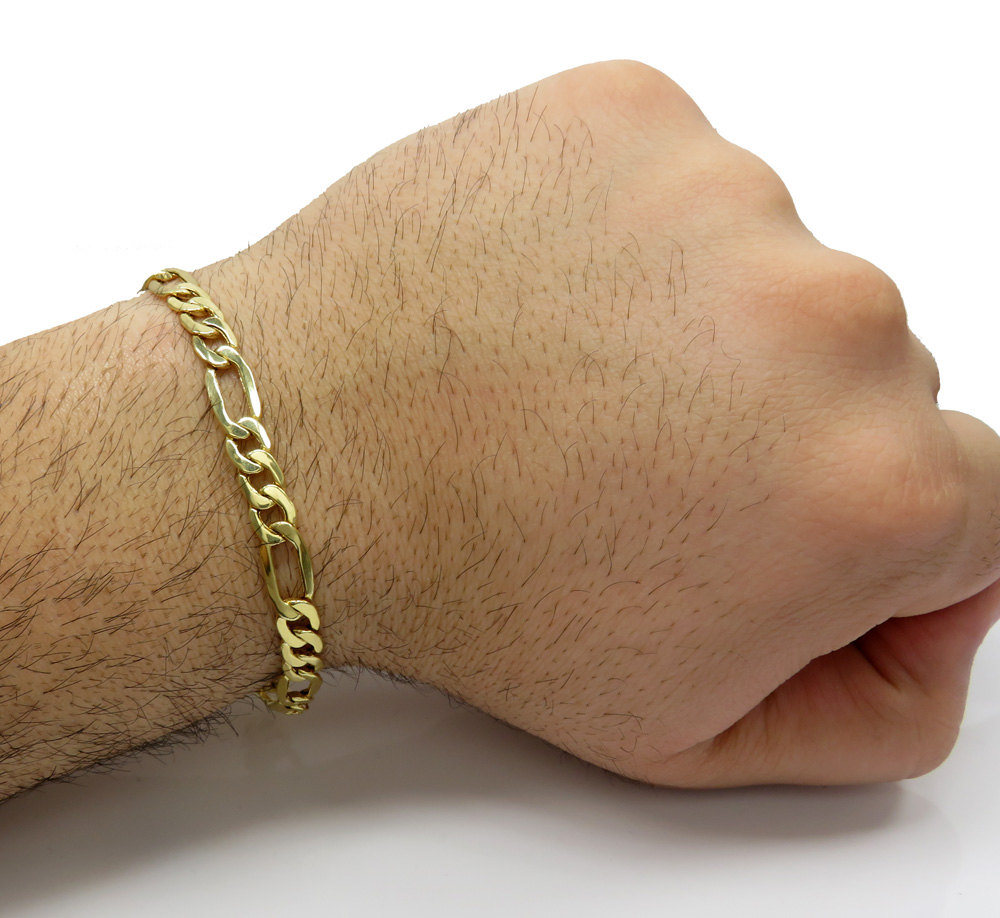 10k yellow gold thick figaro bracelet 9 inch 6.5mm