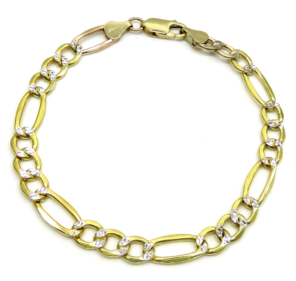 10k yellow gold thick diamond cut figaro bracelet 8 inch 6.8mm