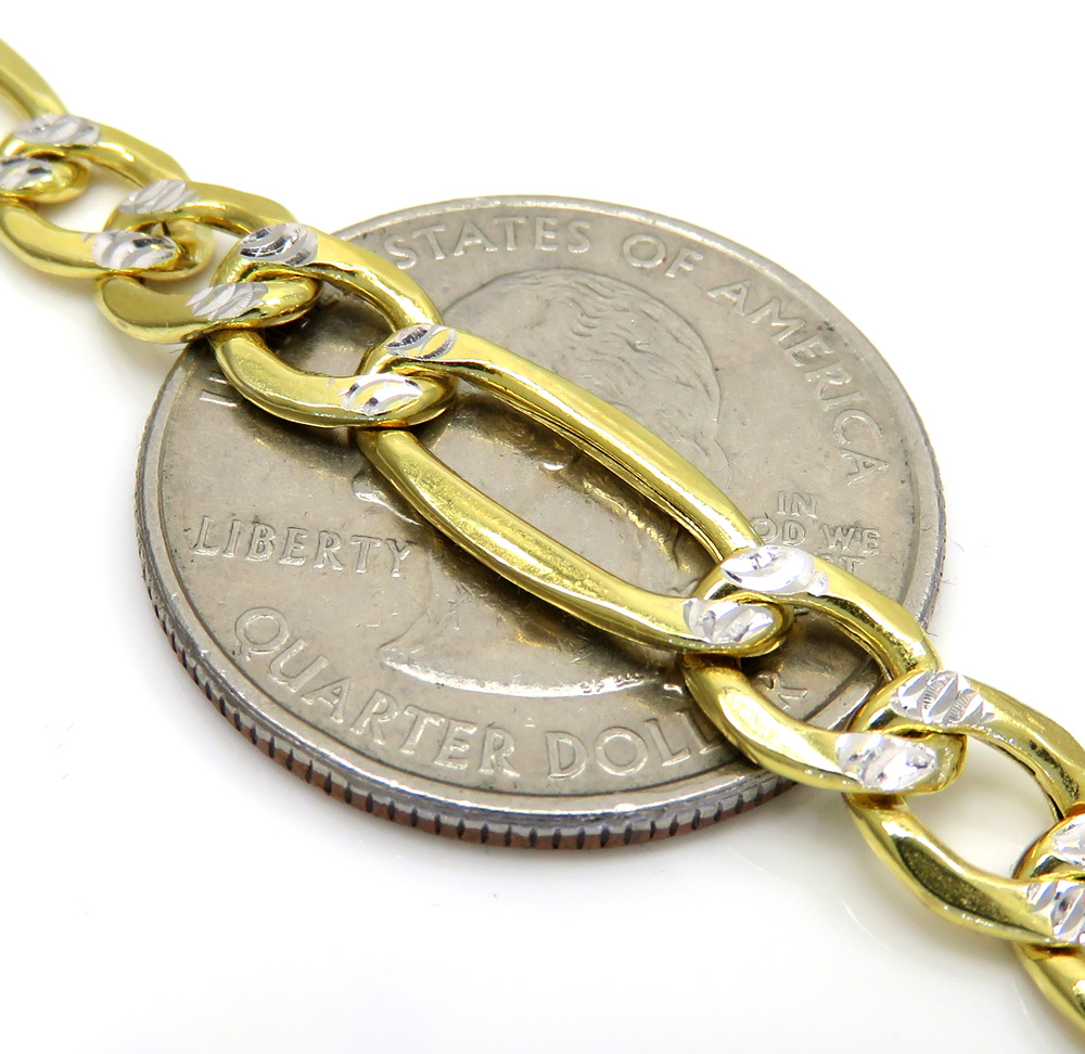 10k yellow gold thick diamond cut figaro bracelet 8 inch 6.8mm