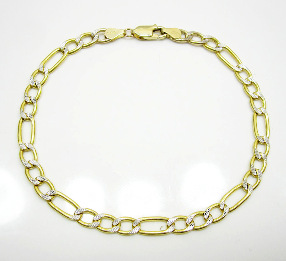 10k yellow gold diamond cut figaro bracelet 8 inch 5.0mm