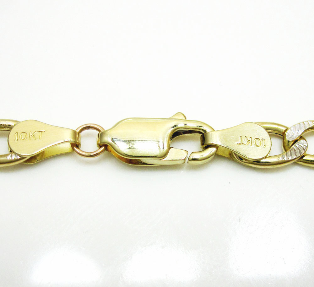 10k yellow gold diamond cut figaro bracelet 8 inch 5.0mm