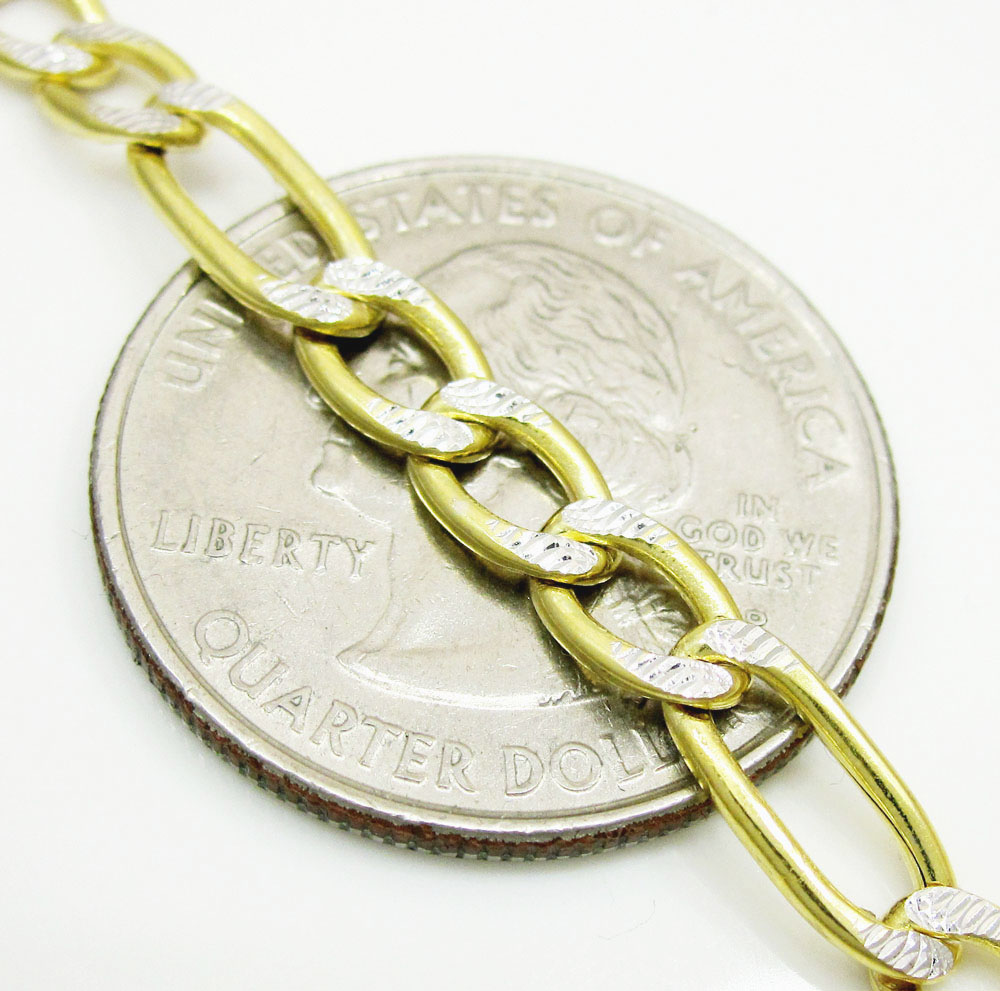 10k yellow gold diamond cut figaro bracelet 8 inch 5.0mm
