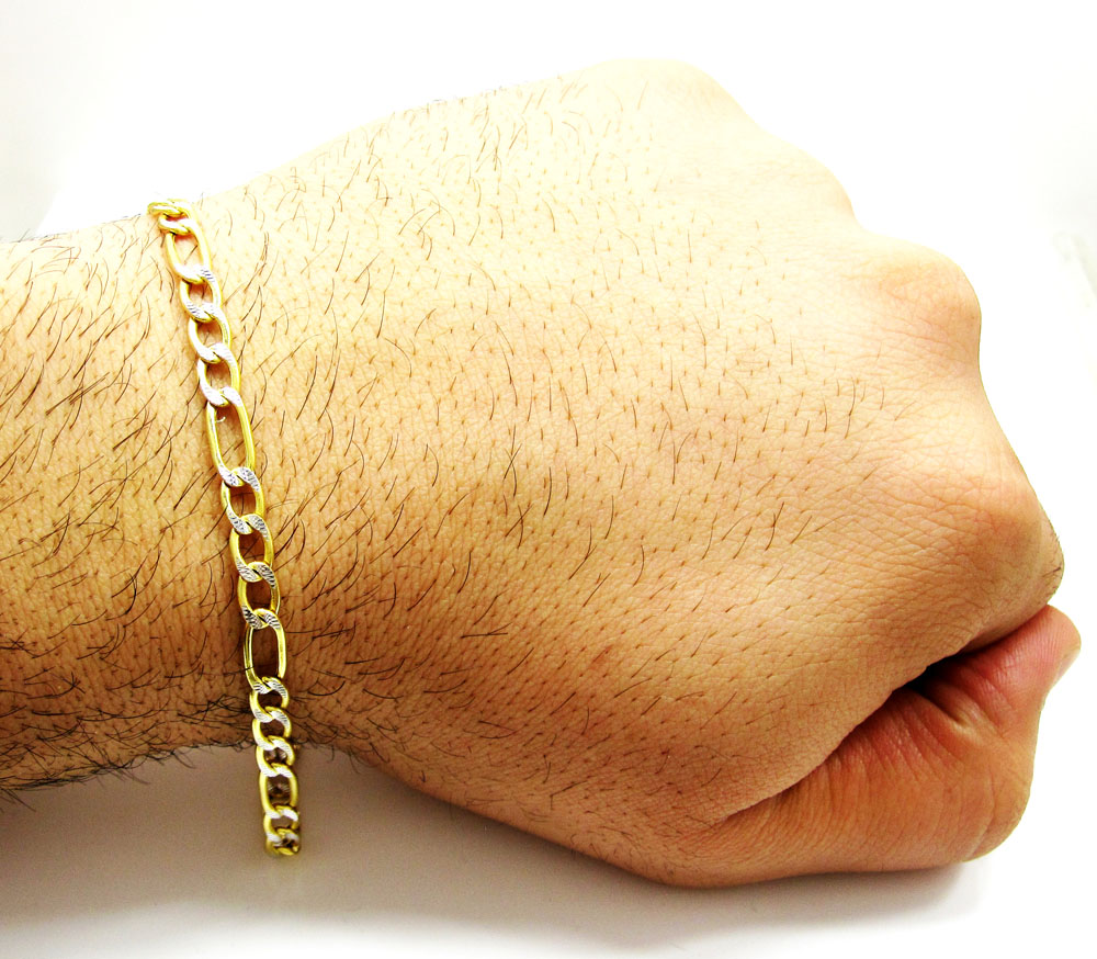 10k yellow gold diamond cut figaro bracelet 8 inch 5.0mm - Image 5