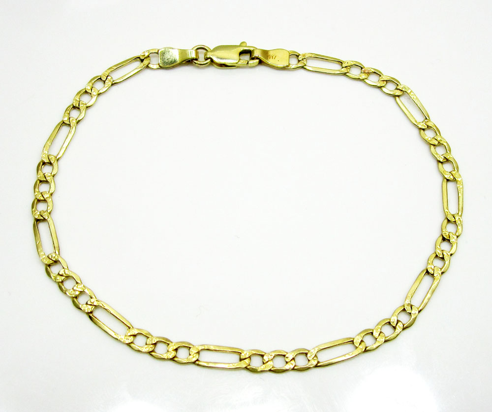 10k yellow gold diamond cut figaro bracelet 8 inch 3.7mm 