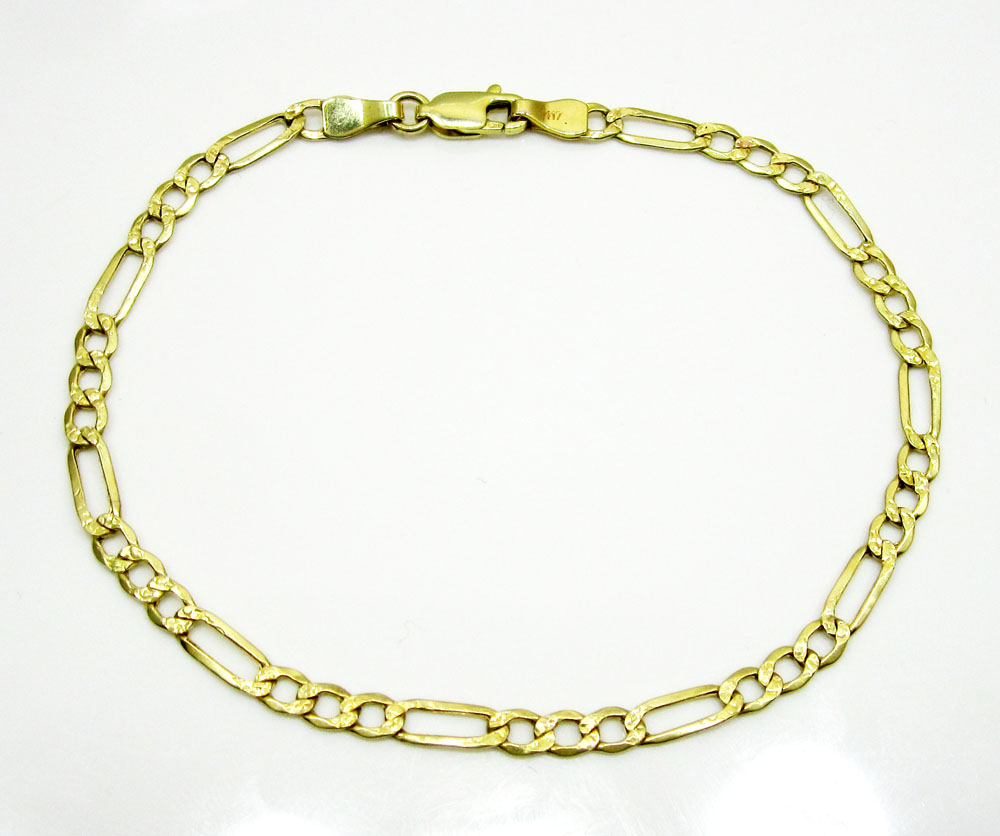 10k yellow gold diamond cut figaro bracelet 8 inch 3.7mm  - Image 2