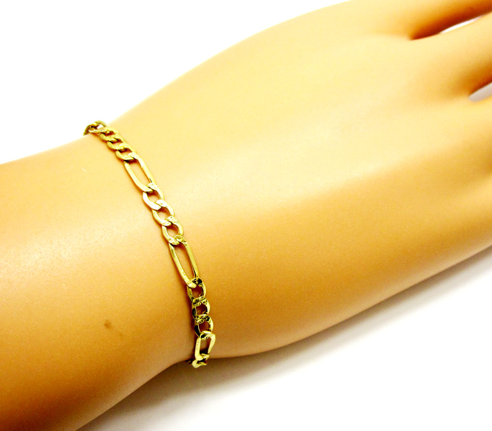 10k yellow gold diamond cut figaro bracelet 8 inch 3.7mm  - Image 5