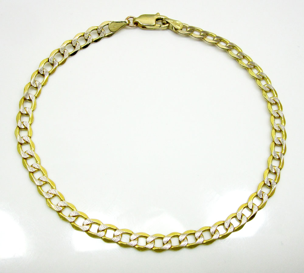 10k yellow gold two tone diamond cut cuban bracelet 8 inch 4.4mm  - Image 2