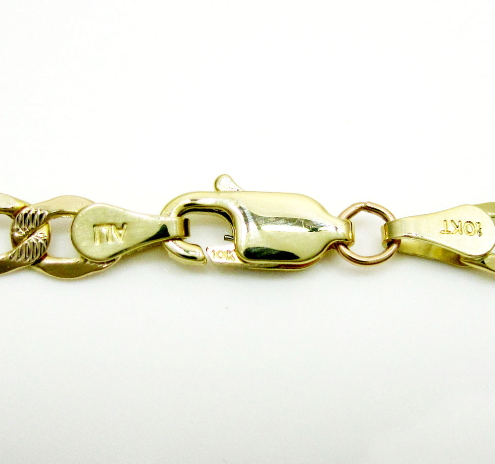 10k yellow gold two tone diamond cut cuban bracelet 8 inch 4.4mm  - Image 3