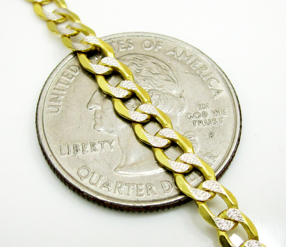 10k yellow gold two tone diamond cut cuban bracelet 8 inch 4.4mm  - Image 4
