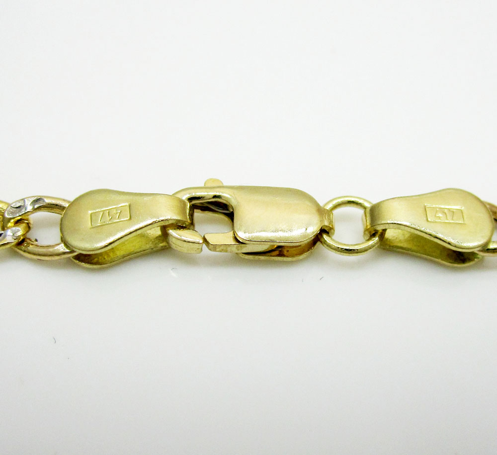 Buy 10k Yellow Gold Two Tone Diamond Cut Figaro Bracelet 8 Inch 3.3mm