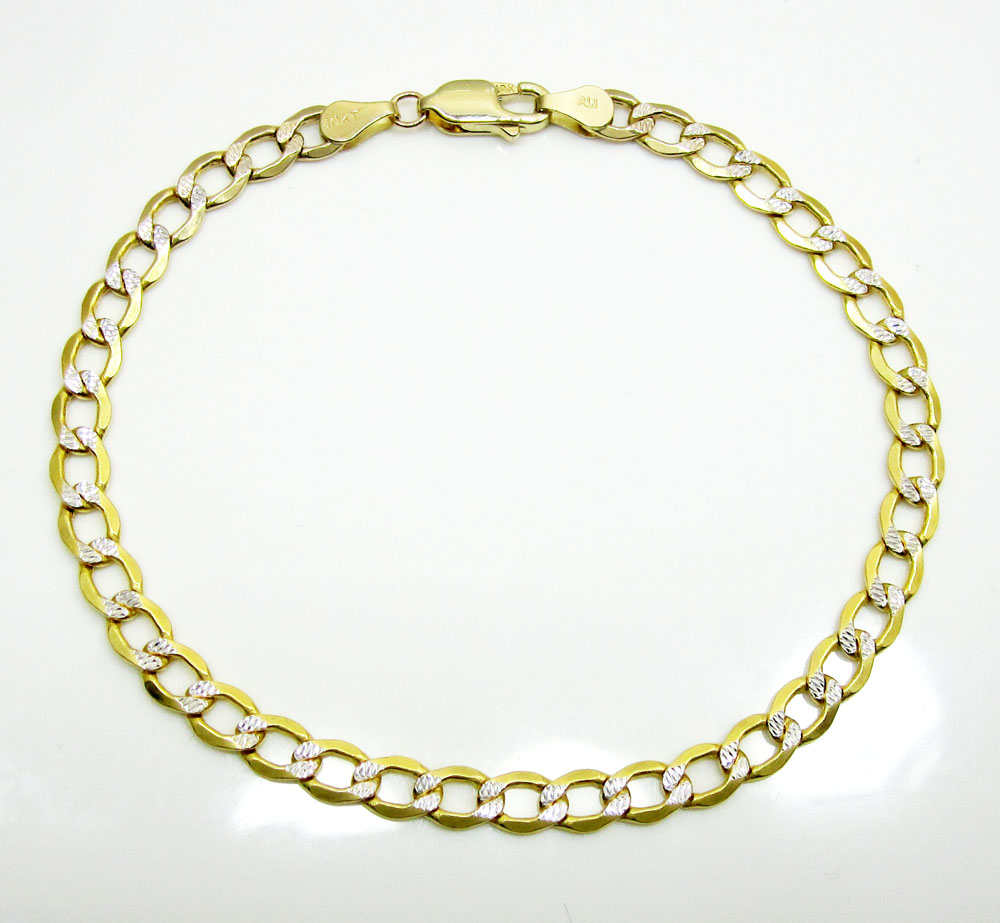 10k yellow gold two tone diamond cut cuban bracelet 8.50 inch 5mm