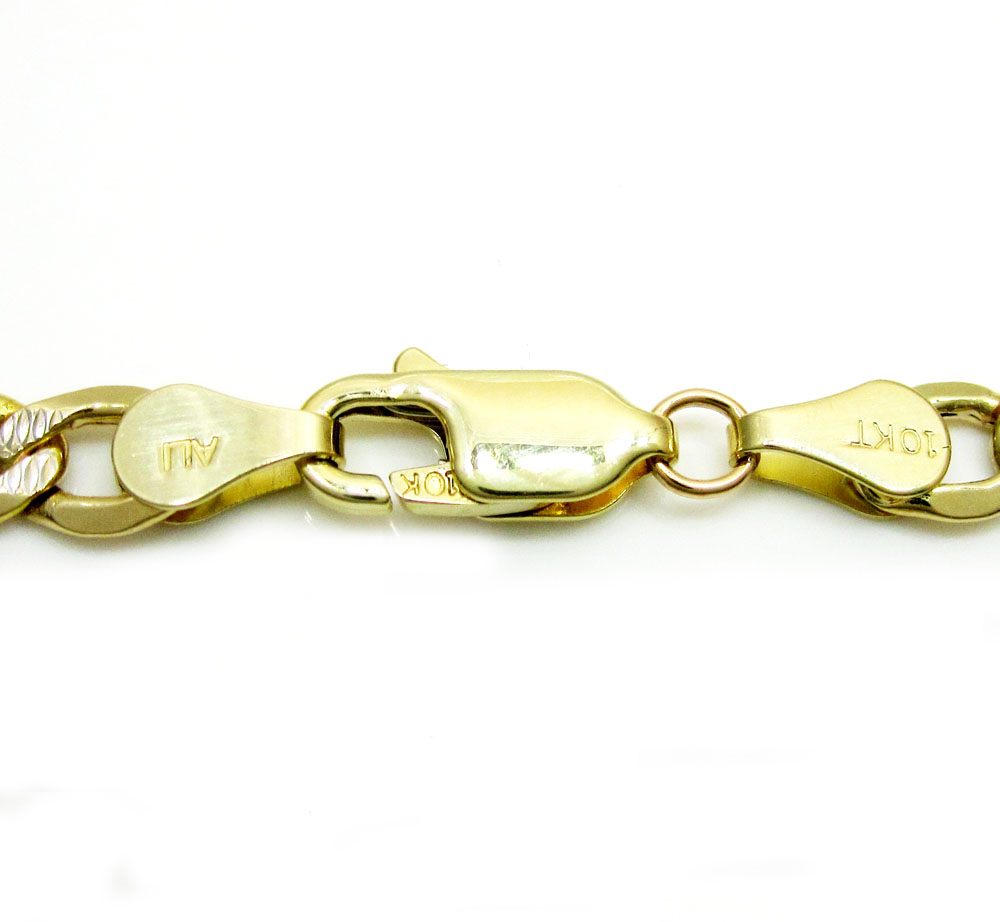 10k yellow gold two tone diamond cut cuban bracelet 8.50 inch 5mm