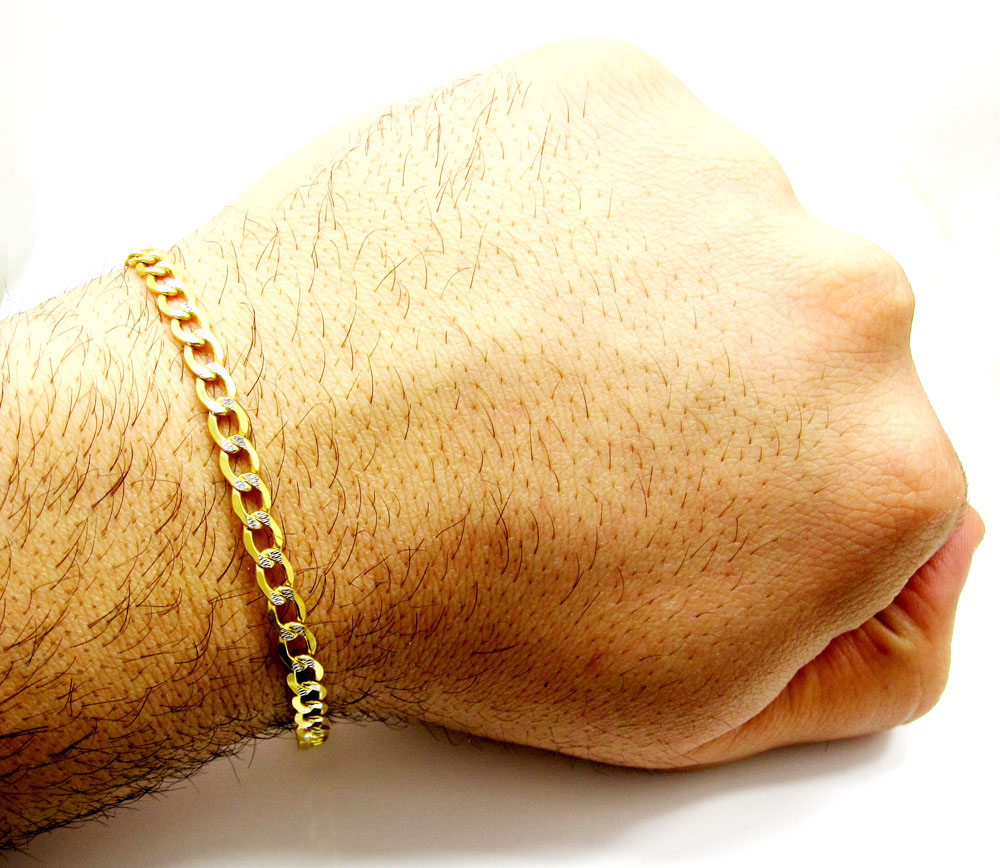10k yellow gold two tone diamond cut cuban bracelet 8.50 inch 5mm