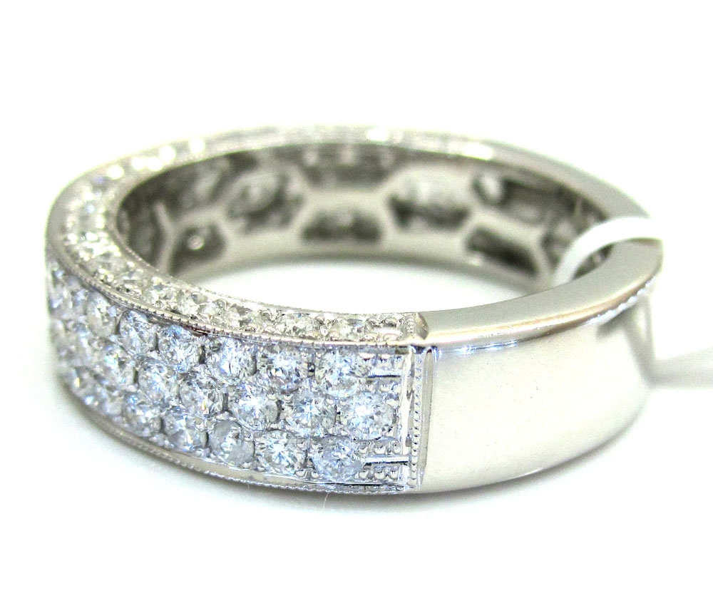 18k gold three diamond row wedding band ring 1.65ct