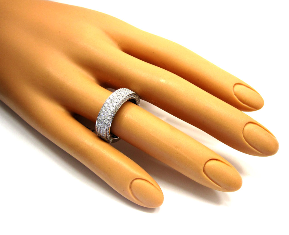 18k gold three diamond row wedding band ring 1.65ct