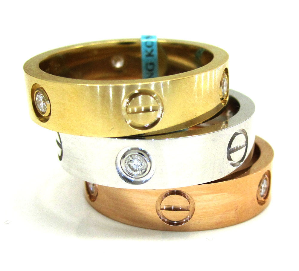 18k gold diamond his and her screw band ring 0.17ct