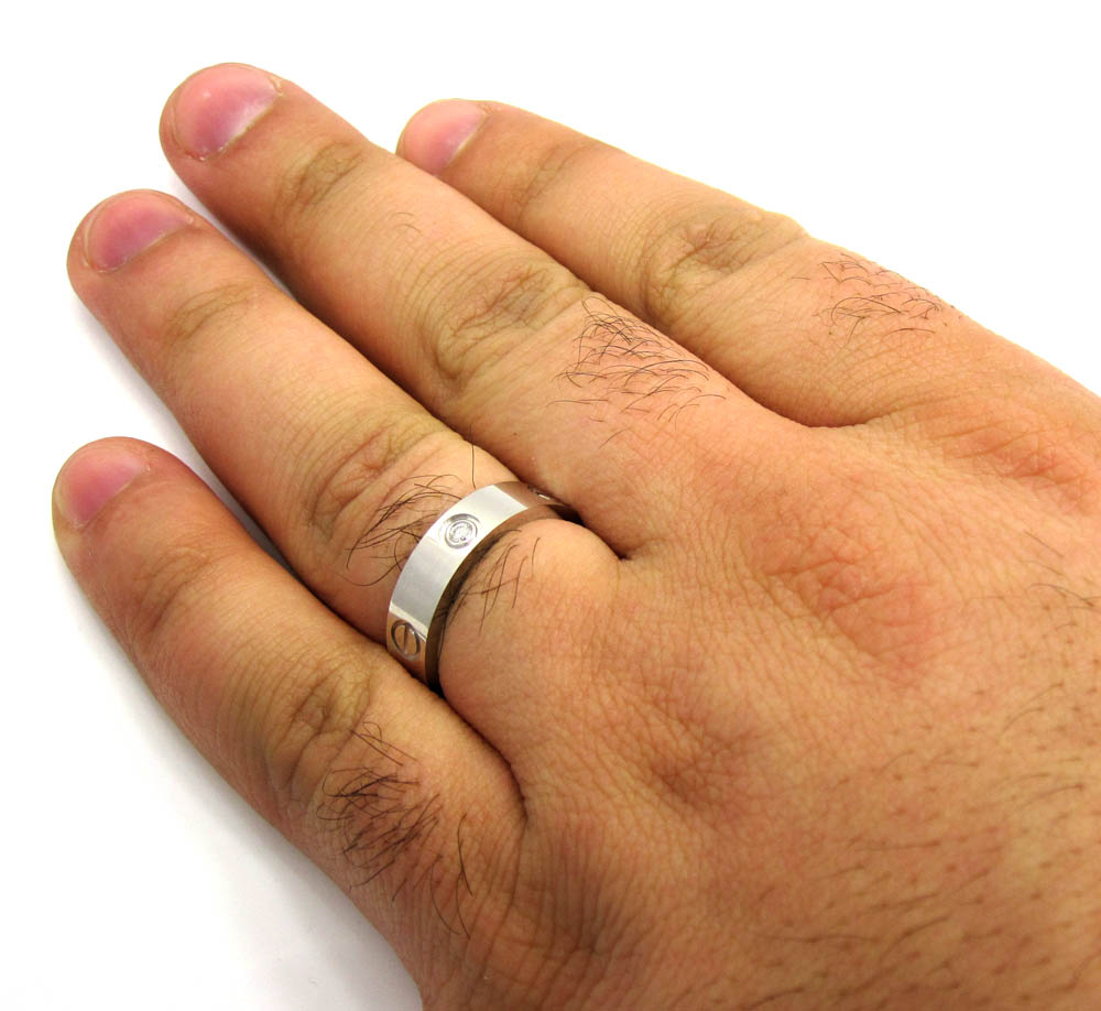 18k gold diamond his and her screw band ring 0.17ct