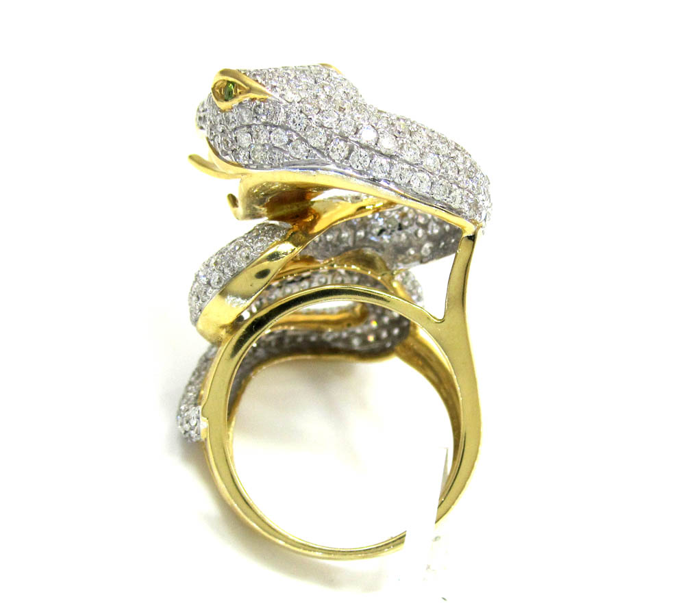 18k yellow gold diamond snake ring 4.40ct