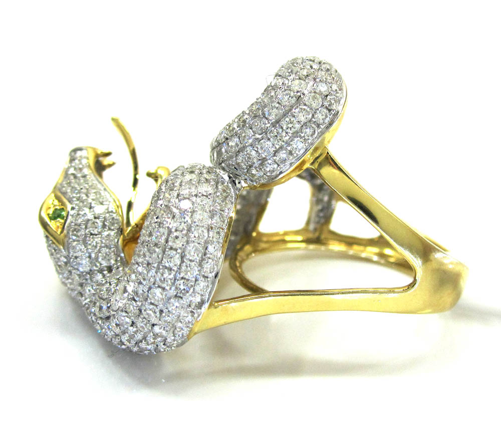 18k yellow gold diamond snake ring 4.40ct