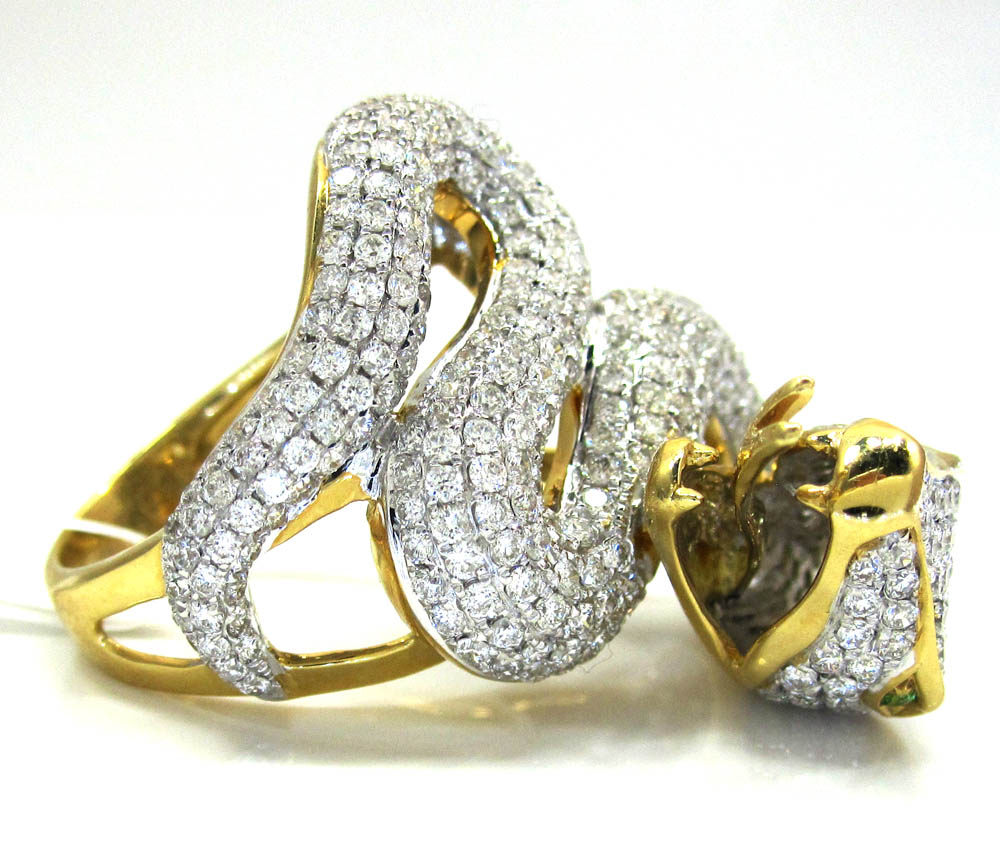 18k yellow gold diamond snake ring 4.40ct