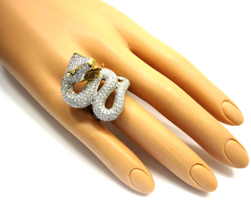 18k yellow gold diamond snake ring 4.40ct