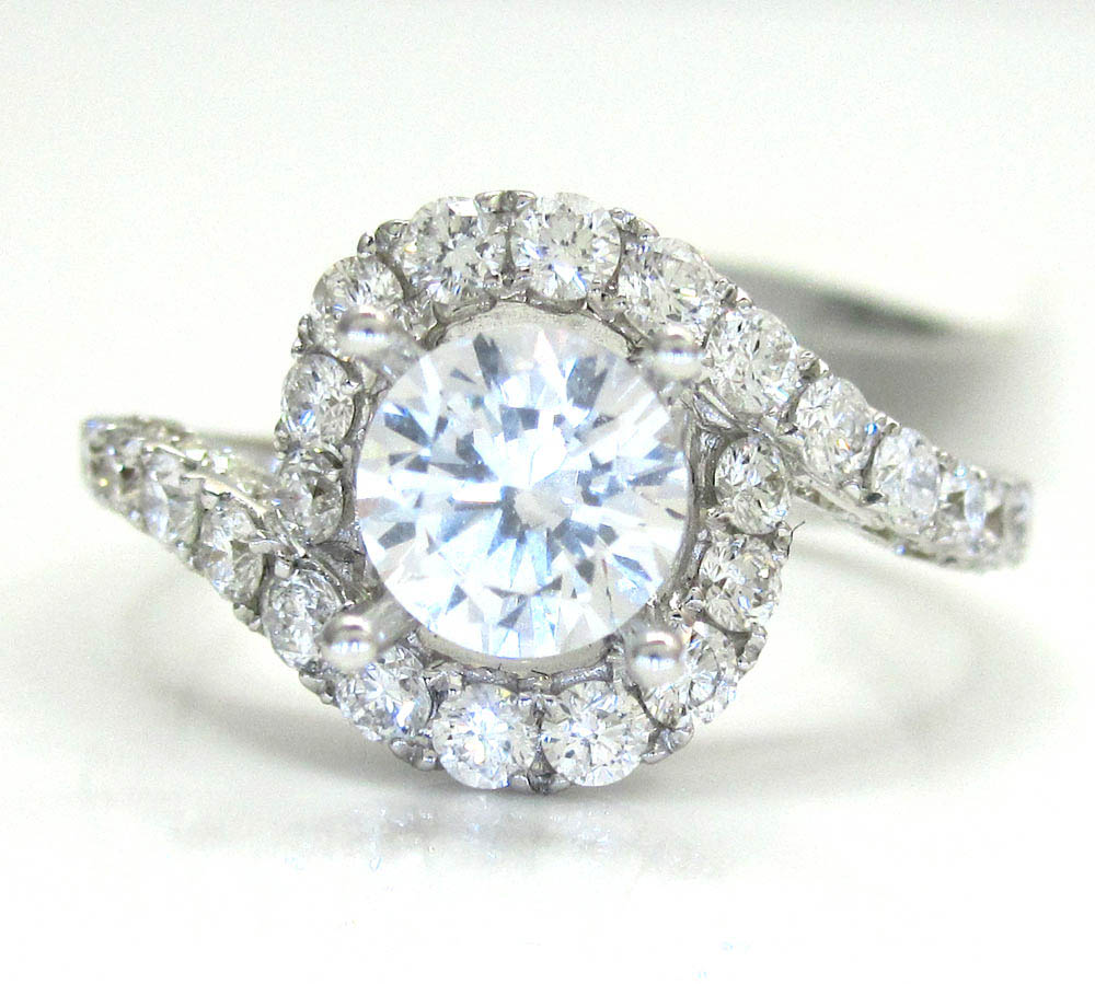18k white gold round diamond swirl semi mount ring 1.55ct 
