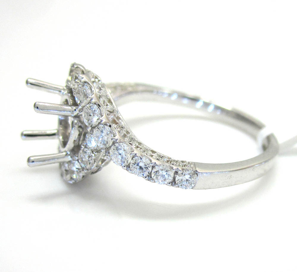 18k white gold round diamond swirl semi mount ring 1.55ct 