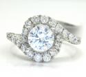 18k white gold round diamond swirl semi mount ring 1.55ct 
