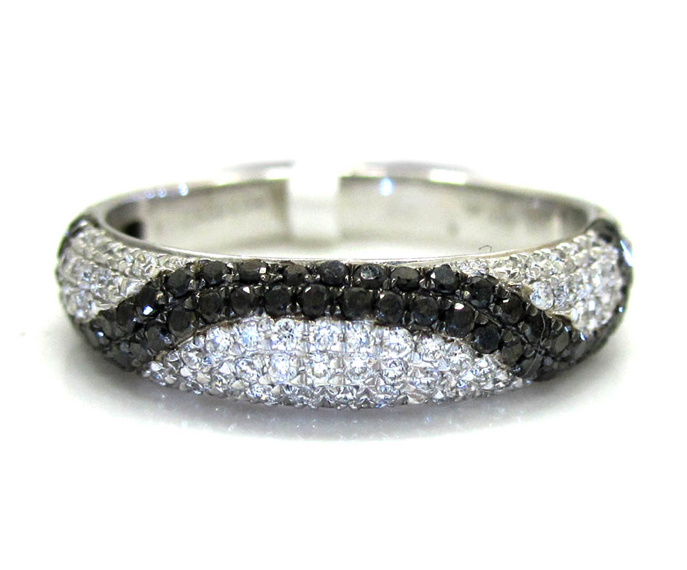 Ladies 14k white gold black & white diamond wave cocktail ring 0.71ct