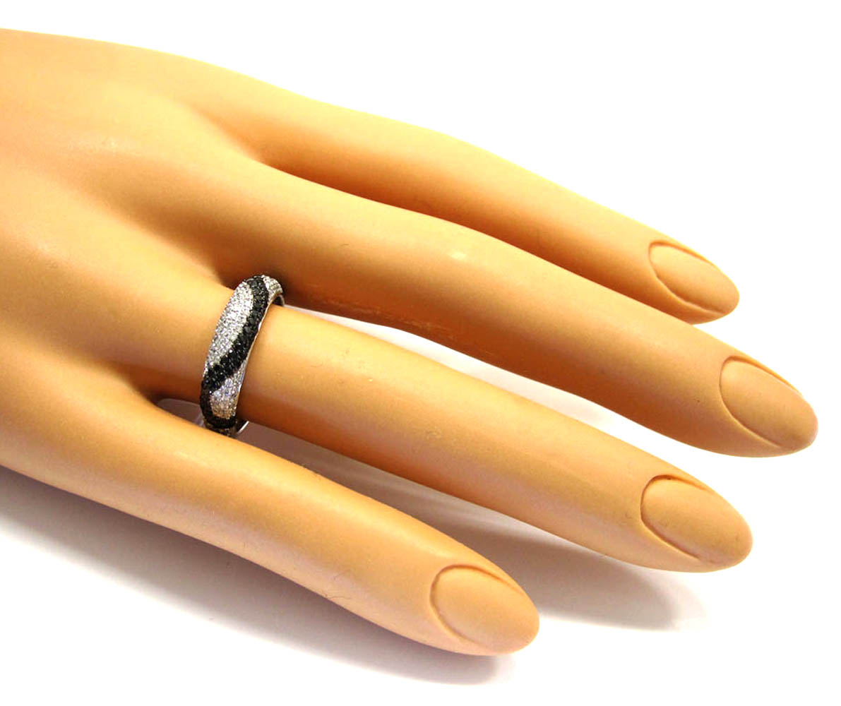 Ladies 14k white gold black & white diamond wave cocktail ring 0.71ct - Image 5
