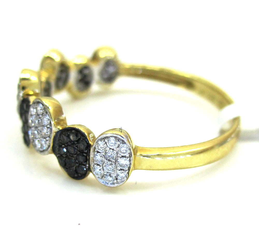 Ladies 14k yellow gold black & white diamond piano oval shaped ring 0.37ct