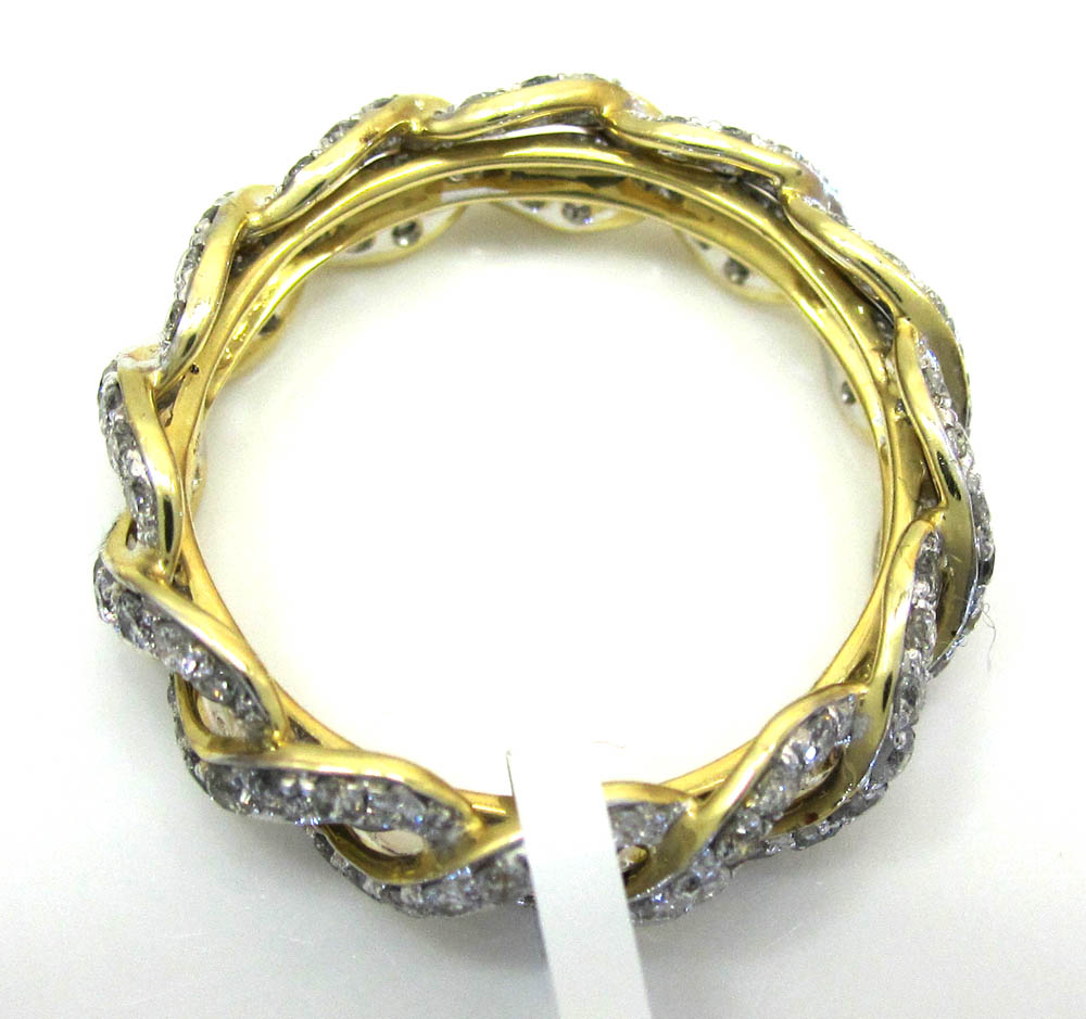 Ladies 14k yellow gold diamond eternity wheat wedding band ring 1.23ct