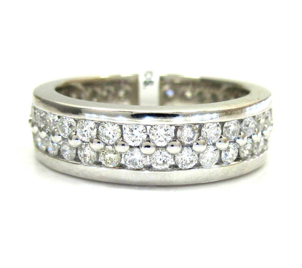 Ladies 14k white gold two row diamond eternity wedding band ring 1.63ct