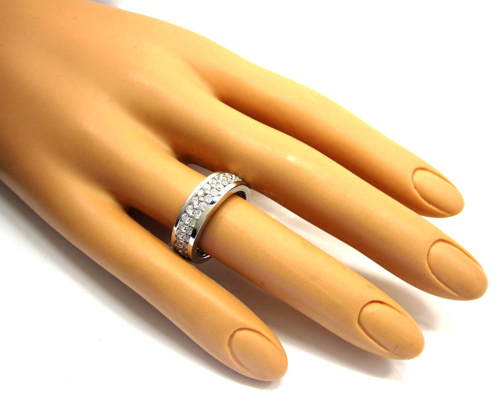Ladies 14k white gold two row diamond eternity wedding band ring 1.63ct - Image 4