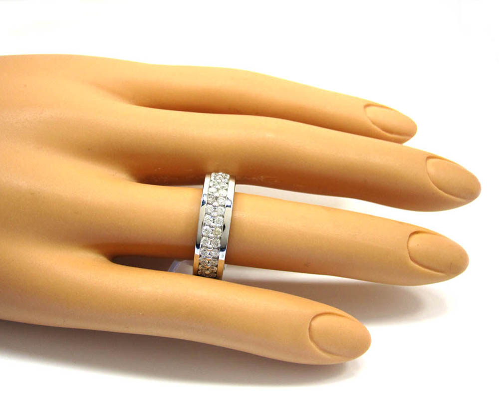 Ladies 14k white gold two row diamond eternity wedding band ring 1.63ct