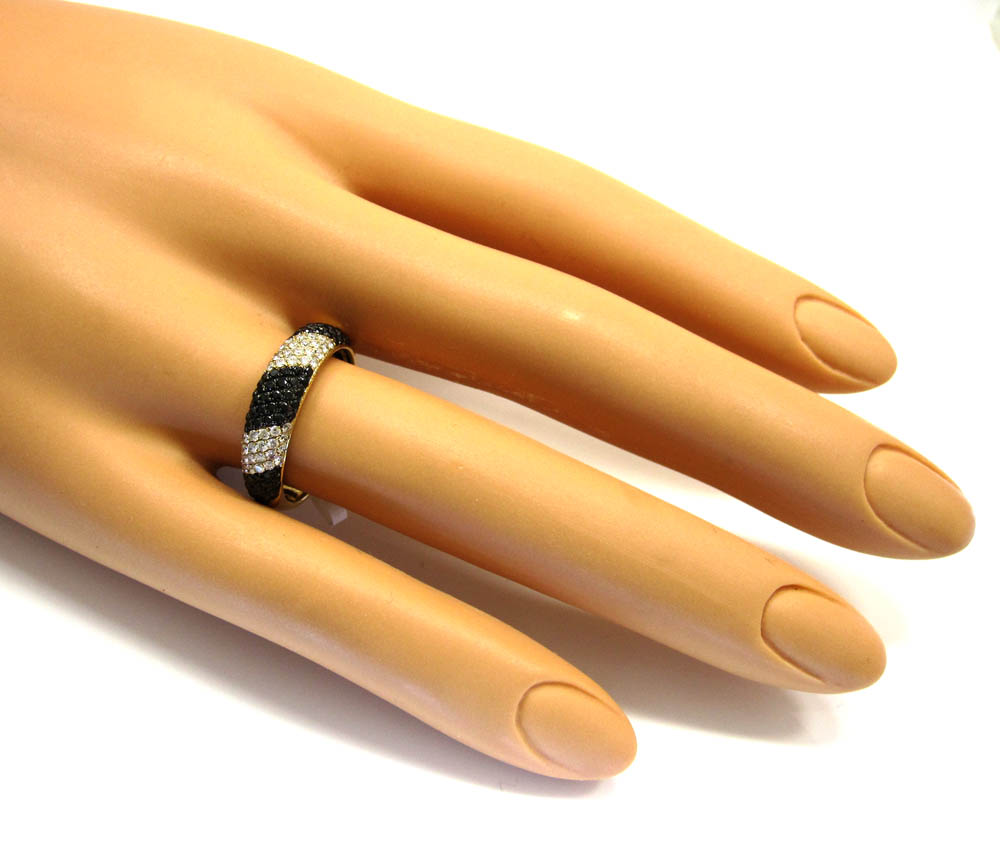 Ladies 14k yellow gold black & white diamond zebra cocktail ring 0.75ct