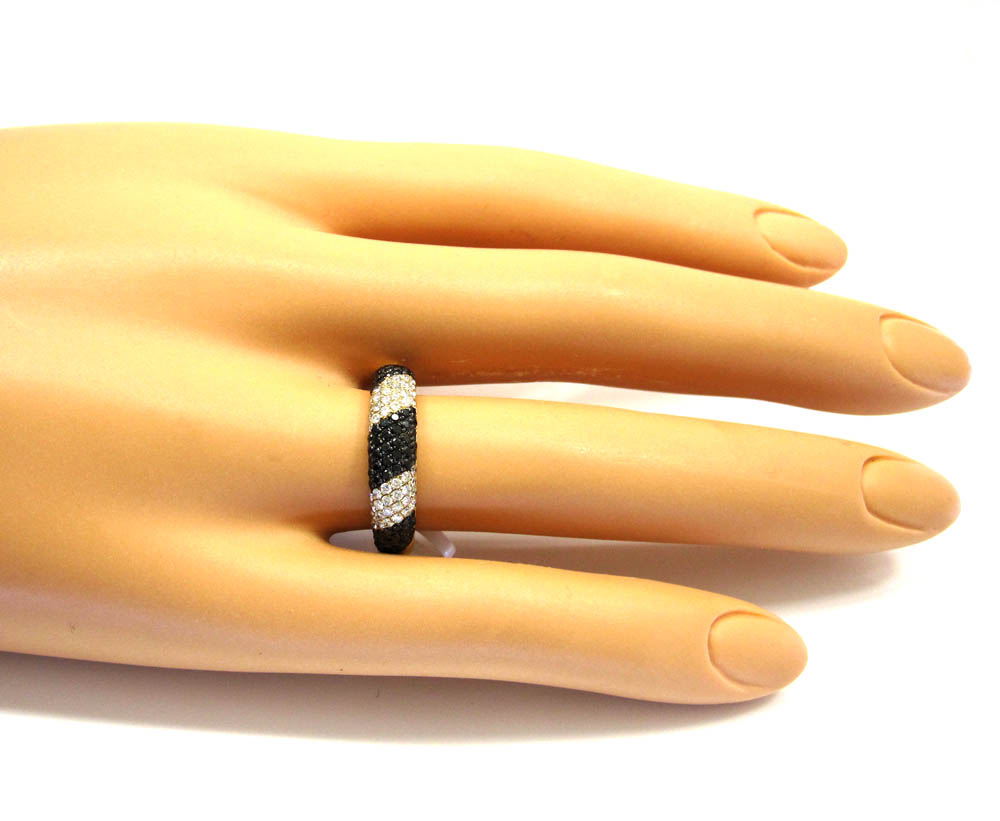 Ladies 14k yellow gold black & white diamond zebra cocktail ring 0.75ct