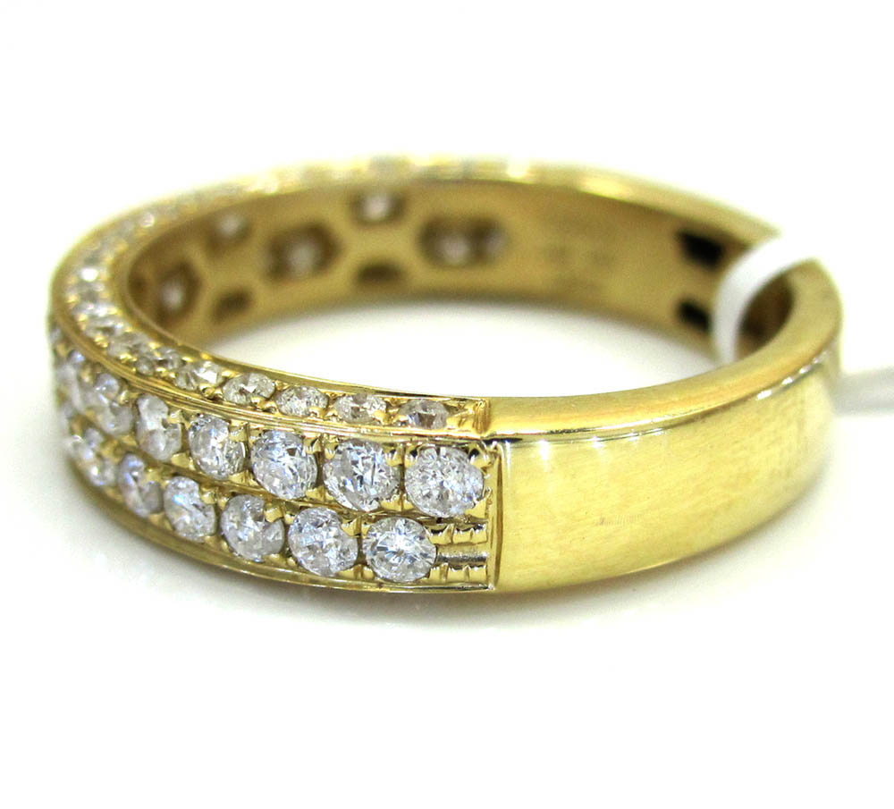 Unisex 14k gold 2 row diamond wedding band ring 1.21ct