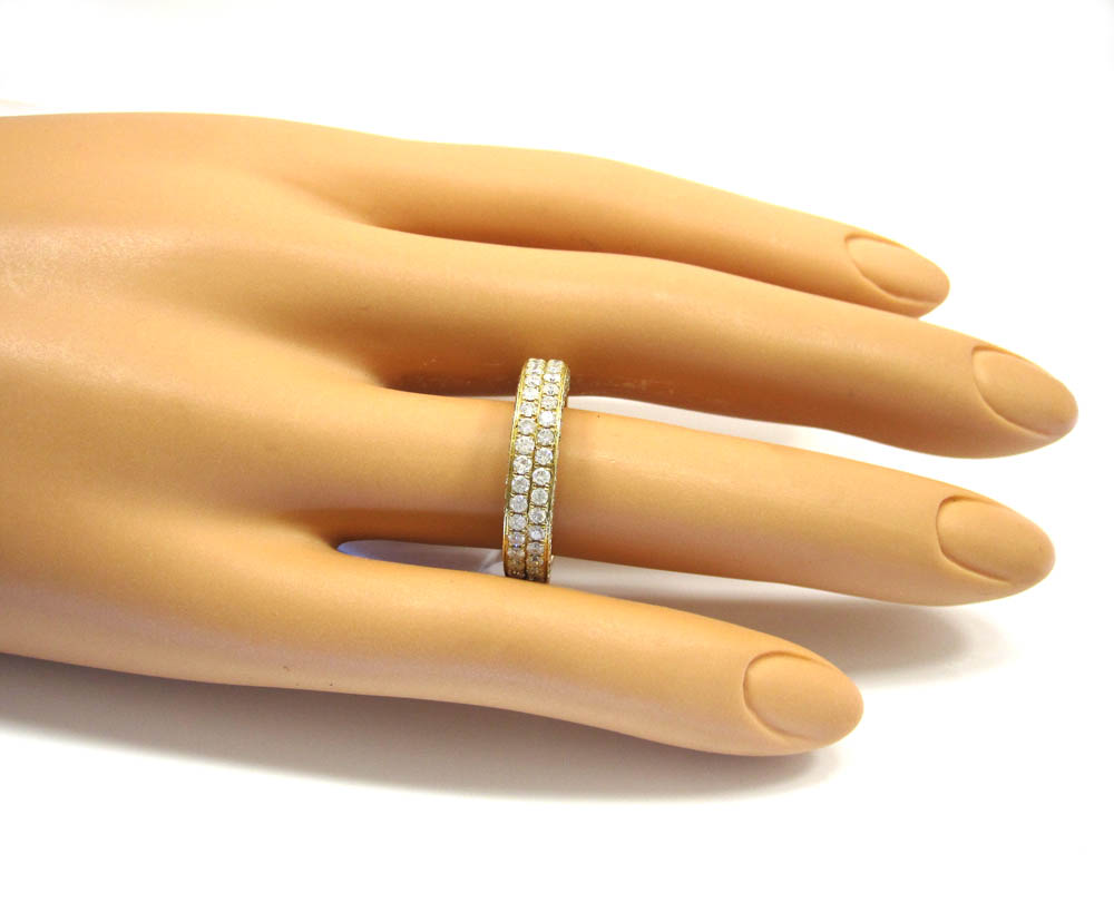 Ladies 14k yellow gold 2 row diamond wedding band ring 1.21ct