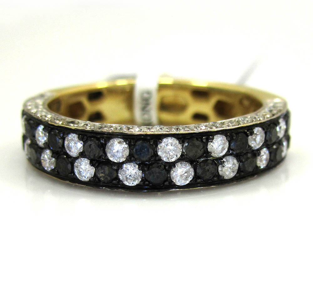 Ladies 14k yellow gold black & white diamond piano wedding band ring 1.28ct