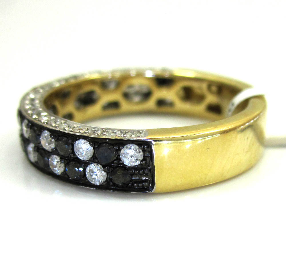 Ladies 14k yellow gold black & white diamond piano wedding band ring 1.28ct