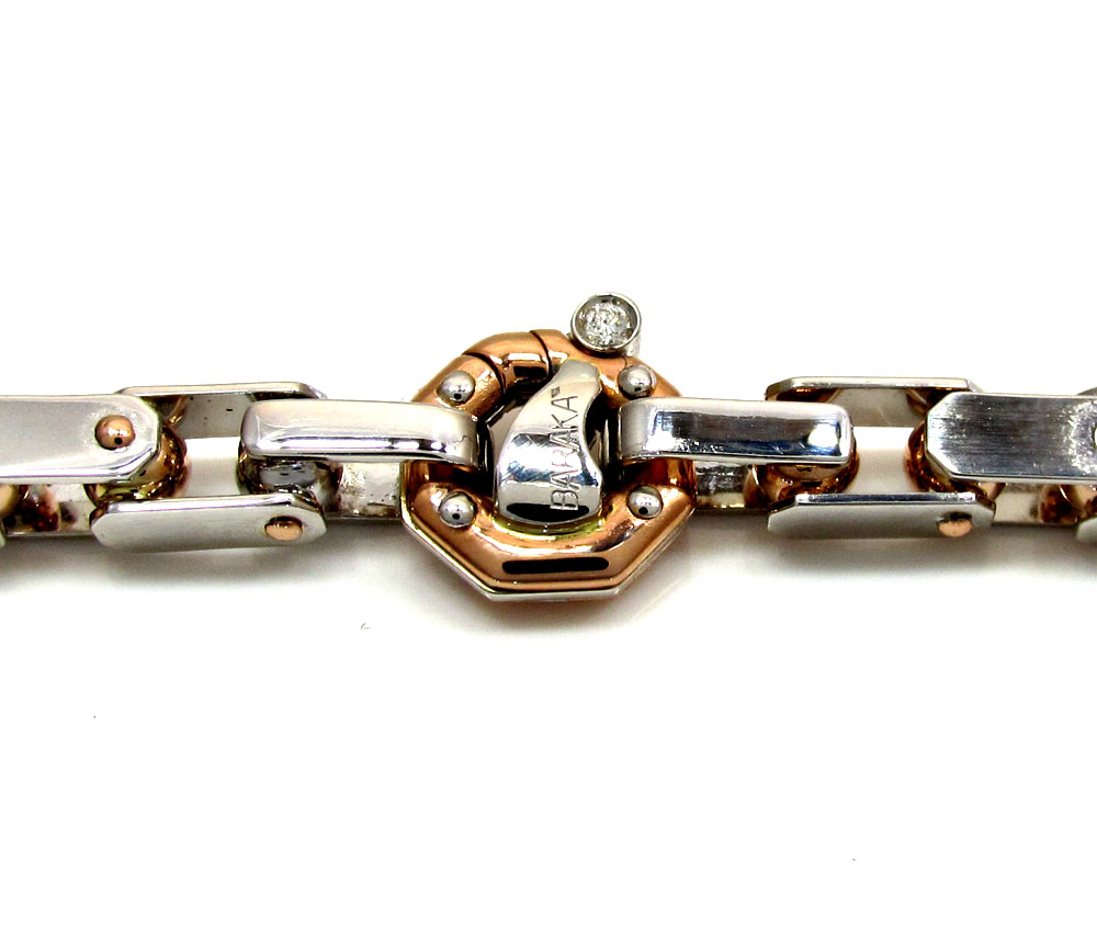 Mens baraka 18k rose & white gold diamond cylinder chain 0.02ct