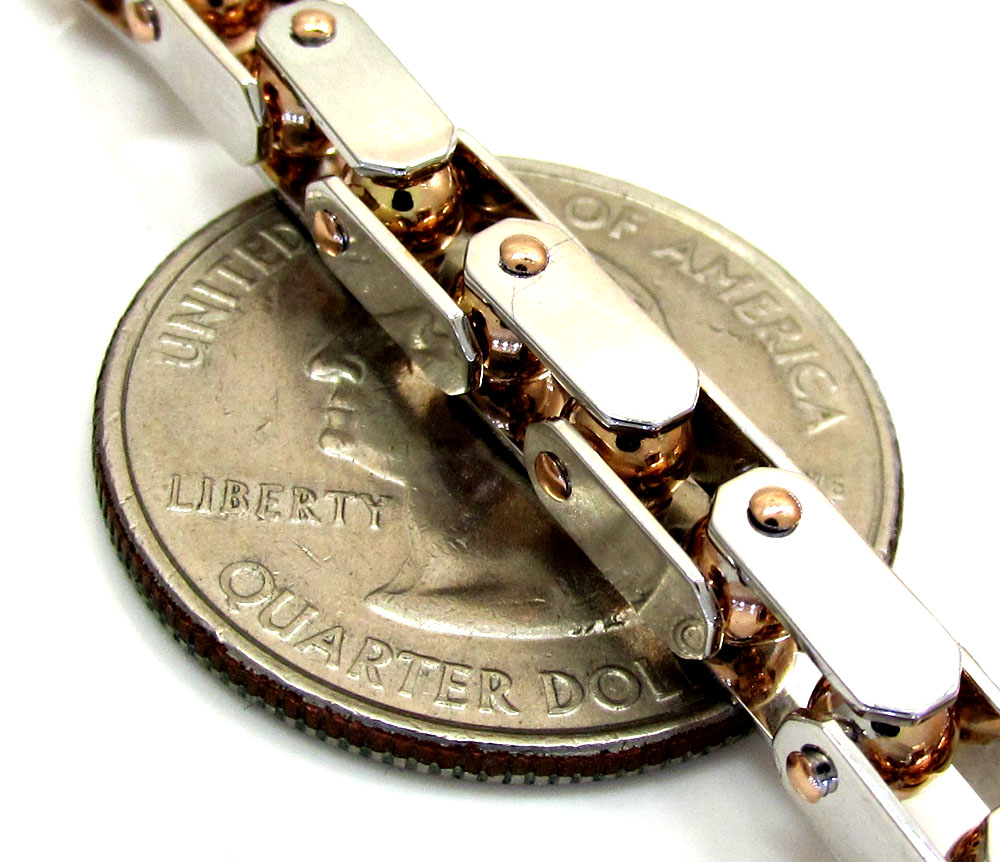 Mens baraka 18k rose & white gold diamond cylinder chain 0.02ct