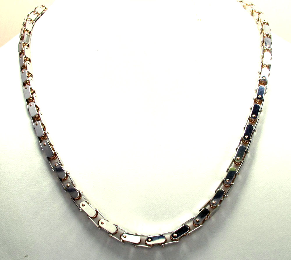 Mens baraka 18k rose & white gold diamond cylinder chain 0.02ct